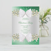 Classy Gems & Bow Green Christmas Einladung (Stehend Vorderseite)