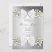 Classy Gems & Bow Silver Weihnachten Einladung (Vorderseite)