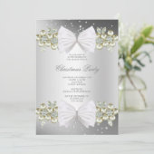 Classy Gems & Bow Silver Weihnachten Einladung (Stehend Vorderseite)