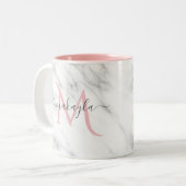 Classy Girly Luxury Marmordesign Name Monogram Zweifarbige Tasse (Vorderseite Links)