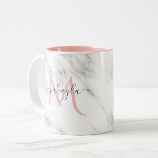 Classy Girly Luxury Marmordesign Name Monogram Zweifarbige Tasse (Vorderseite Links)