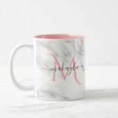 Classy Girly Luxury Marmordesign Name Monogram Zweifarbige Tasse (Links)