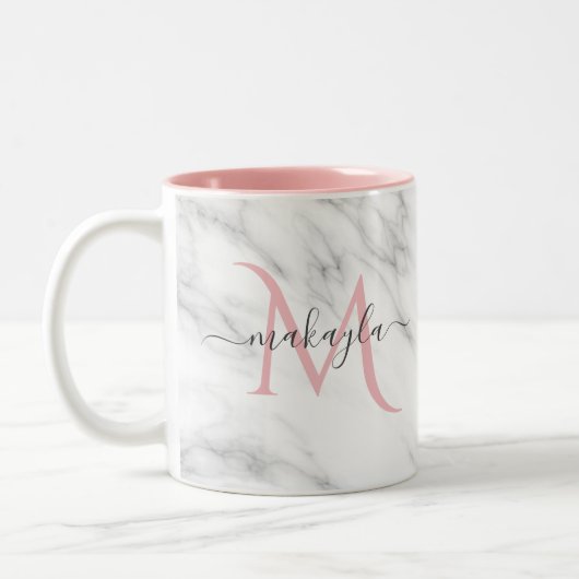 Classy Girly Luxury Marmordesign Name Monogram Zweifarbige Tasse (Links)