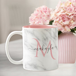 Classy Girly Luxury Marmordesign Name Monogram Zweifarbige Tasse