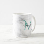 Classy Girly Marble Script Name Monogram Kaffeetasse (VorderseiteRechts)