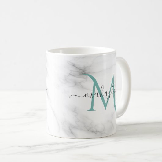 Classy Girly Marble Script Name Monogram Kaffeetasse (VorderseiteRechts)