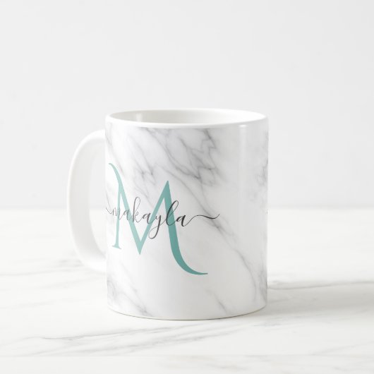 Classy Girly Marble Script Name Monogram Kaffeetasse (Vorderseite Links)
