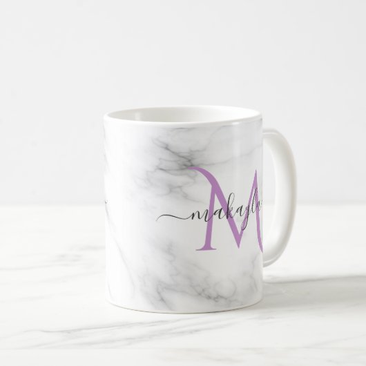 Classy Girly Marble Script Name Monogram Kaffeetasse (VorderseiteRechts)