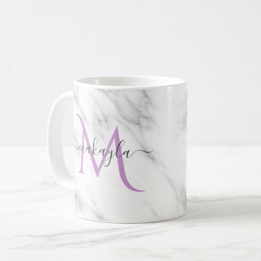 Classy Girly Marble Script Name Monogram Kaffeetasse (Vorderseite Links)