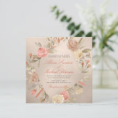 Classy Glam Peach Cream Coral Gold Rose Hochzeit Einladung (Stehend Vorderseite)