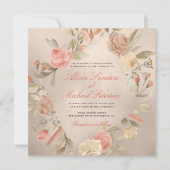 Classy Glam Peach Cream Coral Gold Rose Hochzeit Einladung (Vorderseite)