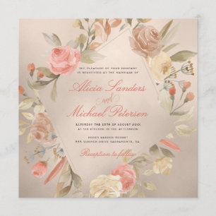 Classy Glam Peach Cream Coral Gold Rose Hochzeit Einladung