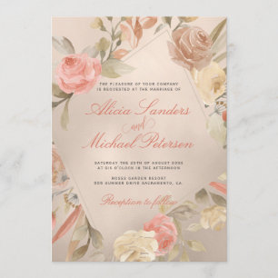Classy Glam Peach Cream Coral Gold Rose Hochzeit Einladung