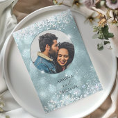 Classy Glamour Blue Glitzer Foto Wedding Einladung
