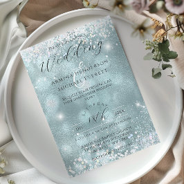Classy Glamour Blue Glitzer Foto Wedding Einladung