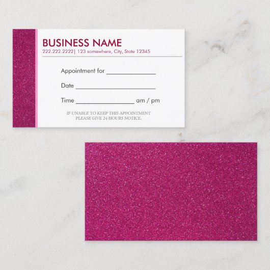 Classy Glitzer Pink Termine Visitenkarten (Vorne/Hinten)