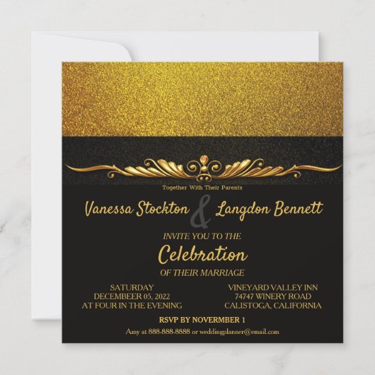 Classy Glitzy Gold Wedding Einladung (Vorderseite)