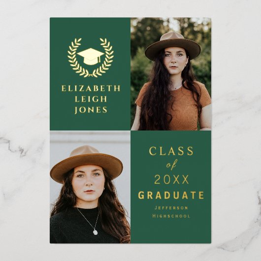 Classy Gold Abschluss Foto Einladung (Vorderseite)