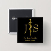 Classy Gold auf schwarzem Rod von Asclepius Medica Button (Vorne & Hinten)
