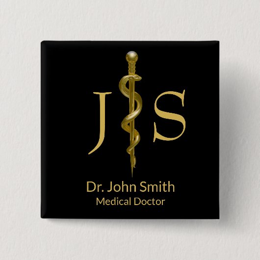Classy Gold auf schwarzem Rod von Asclepius Medica Button (Vorderseite)