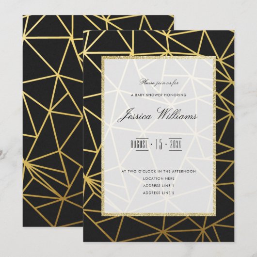 Classy Gold & Black Baby Dusche Einladung (Vorne/Hinten)