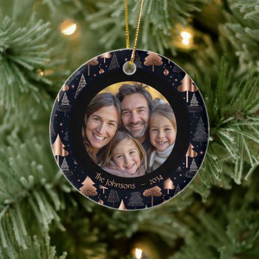 Classy Gold & Black Christmas Tree Family Foto Keramik Ornament (Baum)