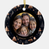 Classy Gold & Black Christmas Tree Family Foto Keramik Ornament (Vorne)