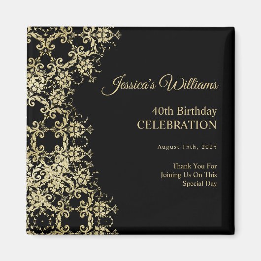Classy Gold & Black Damask 40. Geburtstag Magnet (Vorne)