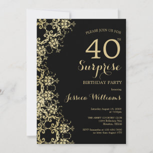 Classy Gold & Black Damask 40. Geburtstagsüberrasc Einladung