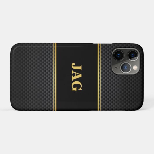 Classy Gold Black Textured Monogram Case-Mate iPhone Hülle (Rückseite (Horizontal))