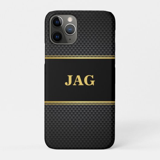 Classy Gold Black Textured Monogram Case-Mate iPhone Hülle (Rückseite)