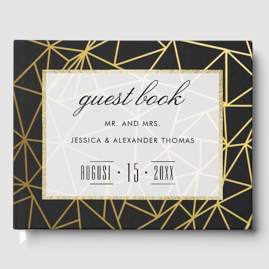 Classy Gold & Black Wedding Gästebuch (Vorderseite)
