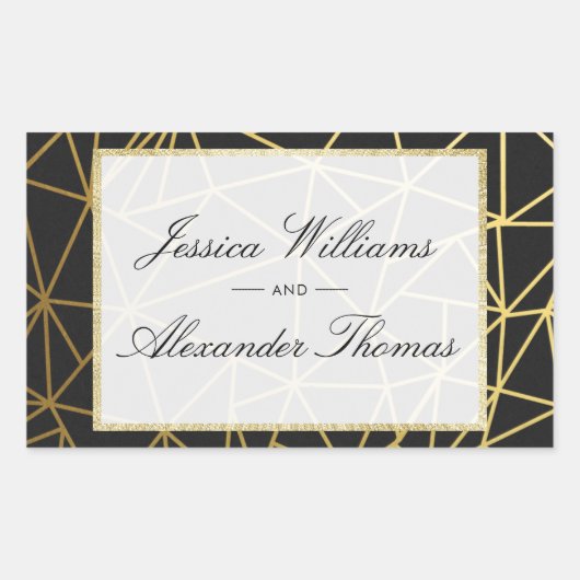 Classy Gold & Black Wedding Rechteckiger Aufkleber (Vorderseite)