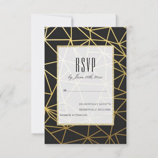 Classy Gold & Black Wedding RSVP Karte (Vorderseite)