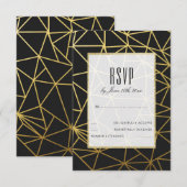 Classy Gold & Black Wedding RSVP Karte (Vorne/Hinten)