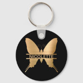 Classy Gold Butterfly Add Name Monogram Custom Schlüsselanhänger (Rückseite)