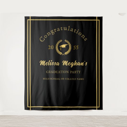 Classy Gold Cap Laurel Wreath Grad Party Back Drop Wandteppich (Vorderseite)