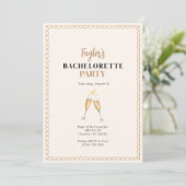 Classy Gold Champagne Bachelorette Einladung (Stehend Vorderseite)