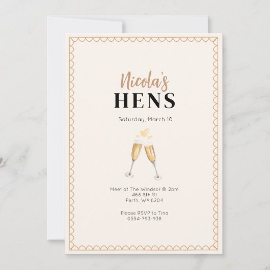 Classy Gold Champagne Hens Party Einladung (Vorderseite)