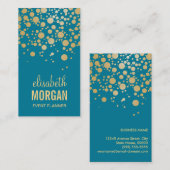 Classy Gold Confetti Dots - Retro Aquamarin Blue Visitenkarte (Vorne/Hinten)