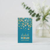 Classy Gold Confetti Dots - Retro Aquamarin Blue Visitenkarte (Stehend Vorderseite)