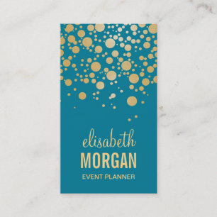 Classy Gold Confetti Dots - Retro Aquamarin Blue Visitenkarte