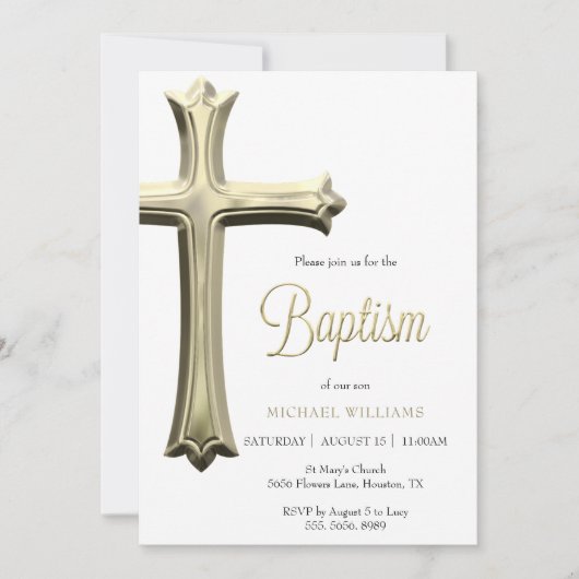 Classy Gold Cross Taufe Einladung (Vorderseite)
