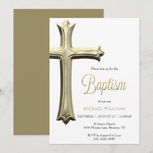 Classy Gold Cross Taufe Einladung