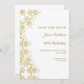 Classy Gold Damask 40. Geburtstag Save The Date (Vorne/Hinten)