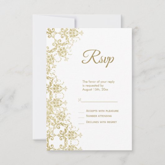 Classy Gold Damask Geburtstag RSVP Karte (Vorderseite)