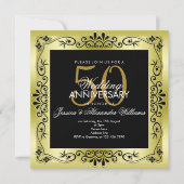 Classy Gold Decorative Gerahmt 50. Hochzeit Einladung (Vorderseite)