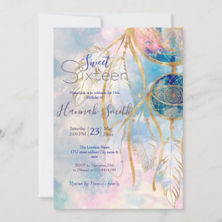 Classy Gold Dreamcatcher Rainbow Wolken Sky Design Einladung