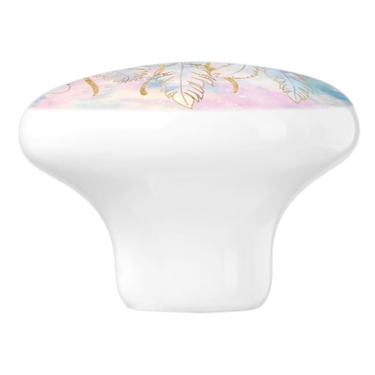 Classy Gold Dreamcatcher Rainbow Wolken Sky Design Keramikknauf (Seitenansicht)