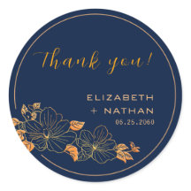 Classy Gold Floral Navy Blue Hochzeit Vielen Dank